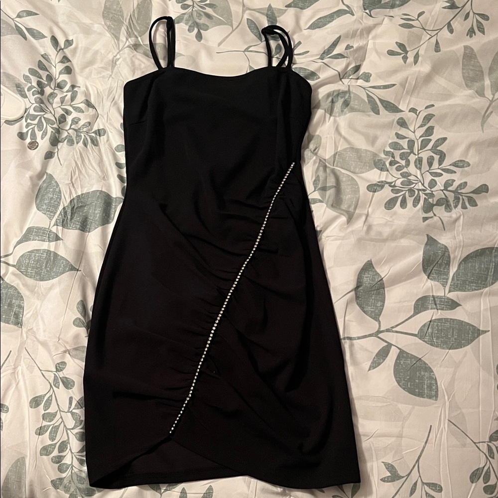 Windsor Black Mini Dress with Rhinestone Accent